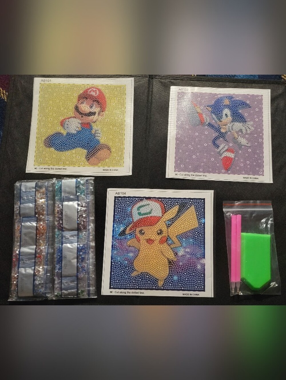 (3) Diamond Art Painting 6x6: Super Mario, Sonic And Pikachu